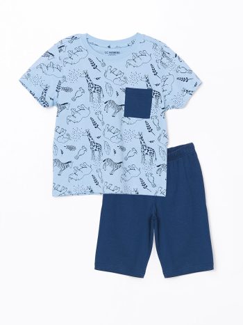 LCW Kids Blue Crew Neck Boys' Pajama Set