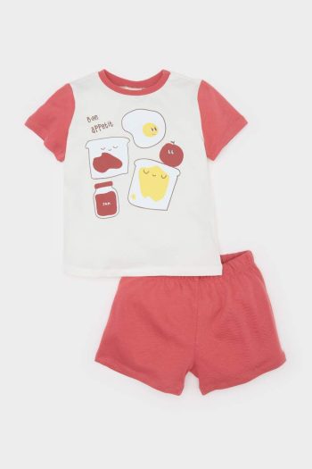 Boys' Pajama Set - Printed Short Sleeve Cotton Top with Elastic Waist Shorts
