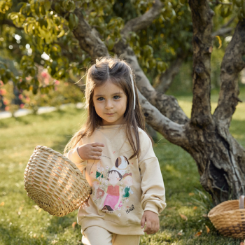 Heidi Patterned Beige Cotton Sweatshirt Set