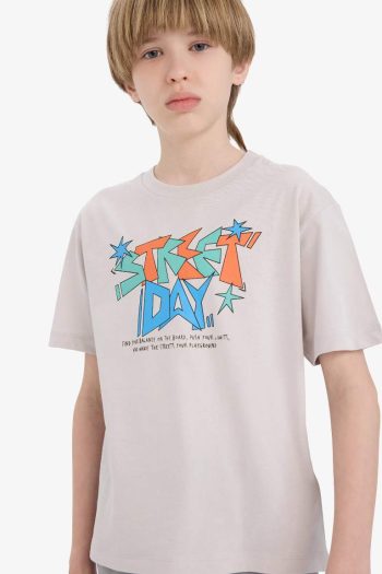 Boys' Bicycle Collar Printed Short Sleeve T-Shirt