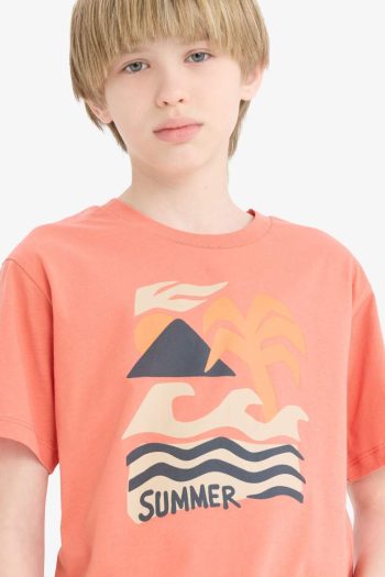 Boys' Bicycle Neck Printed Short Sleeve T-Shirt