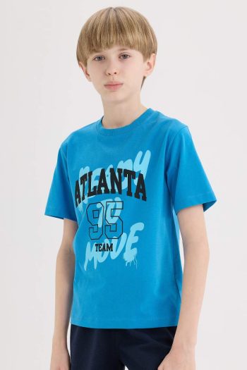 Boys' Short Sleeve T-Shirt with Printed Bicycle Neck