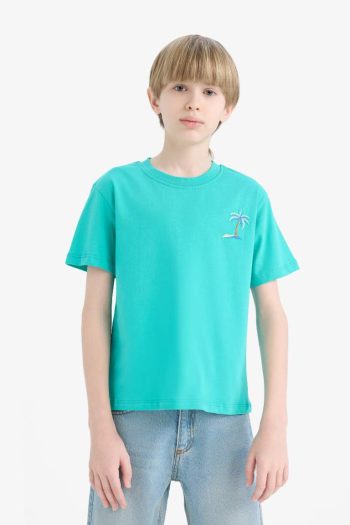 Boys' Bicycle Collar Embroidered Short Sleeve T-Shirt