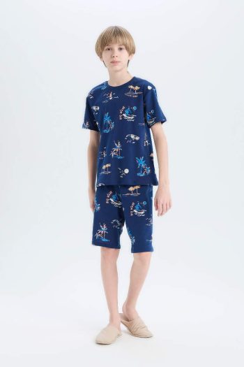 Boys' Pajama Set with Patterned Short Sleeve Top and Shorts