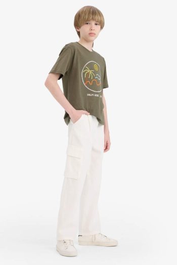 Boys' Wide Leg Standard Cut Gabardine Trousers