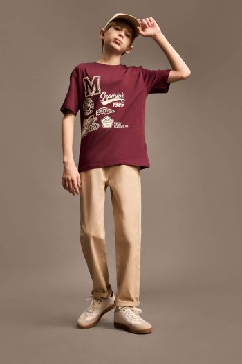 Boys' Straight Leg Basic Plain Gabardine Trousers