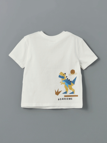 LCW Kids                                                                                           Cream Crew Neck Printed Boys' T-Shirt