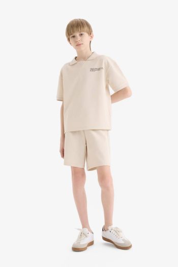 Boys' 2-Piece Set with Printed Polo Neck Short-Sleeve T-Shirt and Elastic Waist Shorts