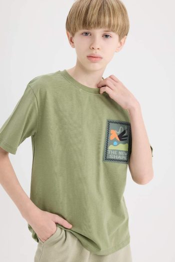 Boys' Bicycle Collar Embroidered Short-Sleeve T-Shirt