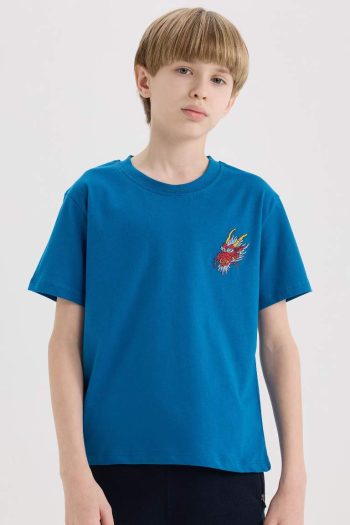 Boys' Bicycle Collar Embroidered Short Sleeve T-Shirt