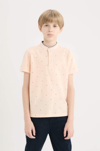 Boys' Short Sleeve Polo Shirt with Mandarin Collar
