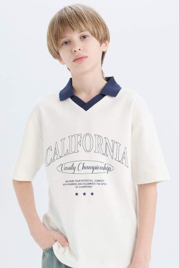 Boy's Oversized Loose Fit Printed Short Sleeve Polo Shirt
