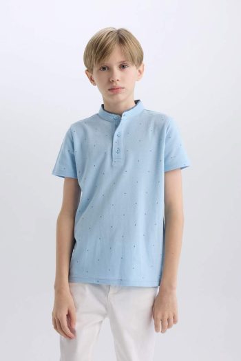 Boys' Short Sleeve Polo Shirt with Mandarin Collar