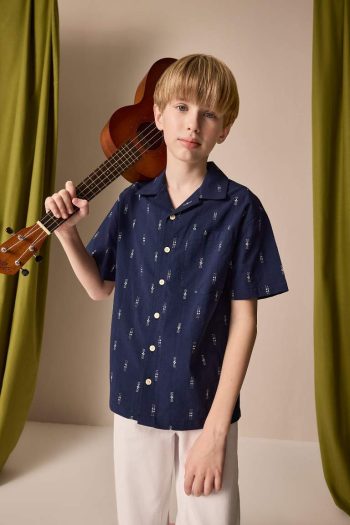 Boys' April 23rd National Sovereignty and Children's Day Oversized Loose Fit Polo Collar Embroidered Short Sleeve Shirt