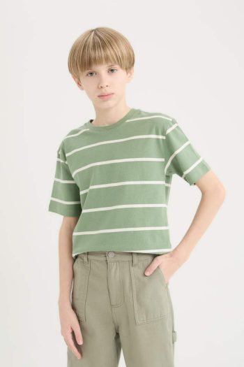 Boys' Striped Short Sleeve Bike Neck T-Shirt