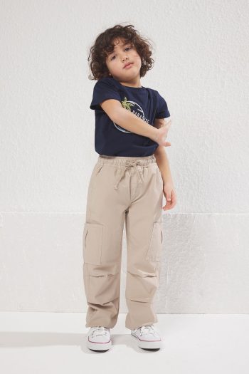TRENDYOLKIDS Beige Boys' 100% Cotton Pocket Detailed Elasticated Denim Pants TKDSS25PL00005