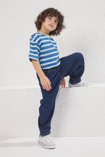 TRENDYOLKIDS Dark Blue Boys' Balloon Fit 100% Cotton Denim Jeans TKDSS25JE00002
