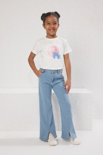 TRENDYOLKIDS Light Blue Girls Wide Leg/Flare Denim Jeans TKDSS25JE00003