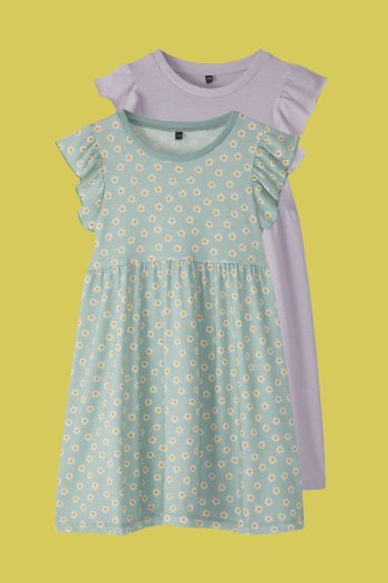 TRENDYOLKIDS Lilac-Mint 2-Piece Ruffled Sleeve Knit Dress for Girls TKDSS25EL00017
