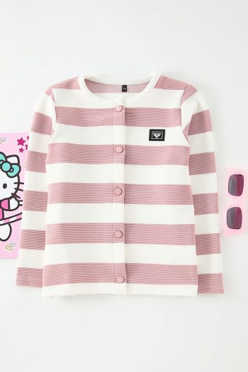 TRENDYOLKIDS Pink Girls' Striped Knit Cardigan TKDAW25HI00005