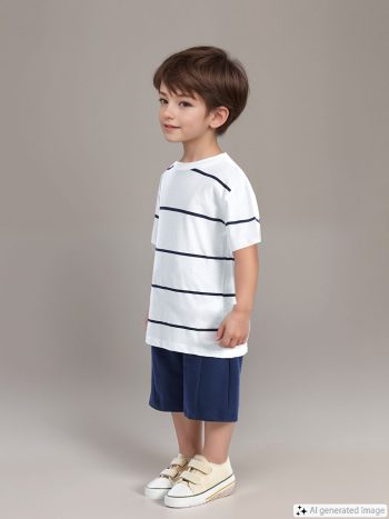 LCW Kids Gray Printed Bicycle Neck T-Shirt and Shorts Set for Boys