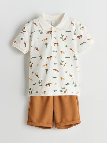 LCW Kids                                                                                       Ecru Printed Boys T-Shirt and Shorts Set of 2