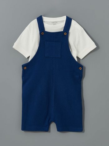 LCW Baby Blue Denim Overall and T-Shirt Set for Boys