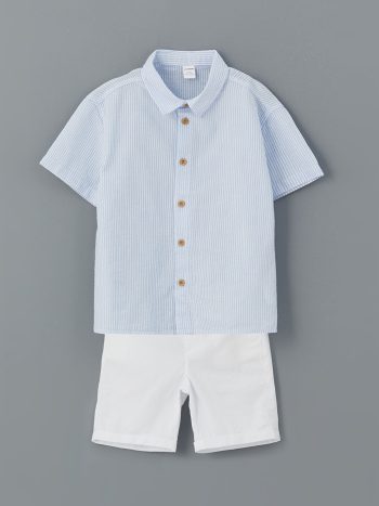 LCW Kids Blue Striped Boys' Shirt and Shorts Set 2-Piece