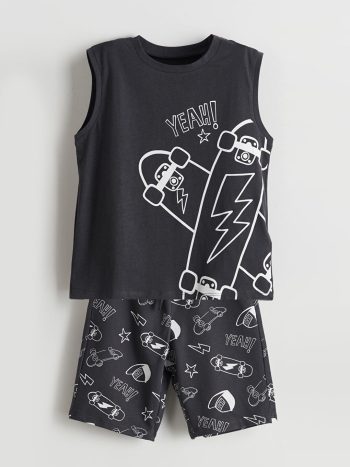 LCW Kids Antracite Printed Boy's T-Shirt and Shorts Set of 2