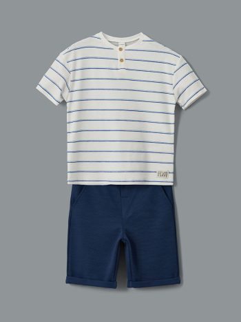 LCW Kids                                                                                          Off-White Striped Boys' T-Shirt and Pants Set 2-Piece
