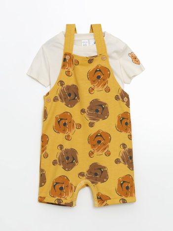 LCW Baby Yellow Winnie the Pooh Printed Baby Boy T-Shirt and Overalls Set