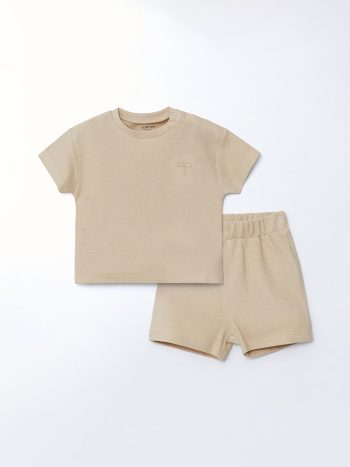 LCW Baby Bej Basic Waffle Boys' Baby T-Shirt and Shorts Set of 2