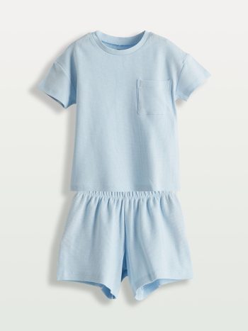 LCW Baby Blue Cotton Boys' Short Pajama Set