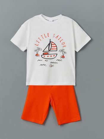 LCW Kids White Printed Boys T-Shirt and Shorts Set 2 Pieces