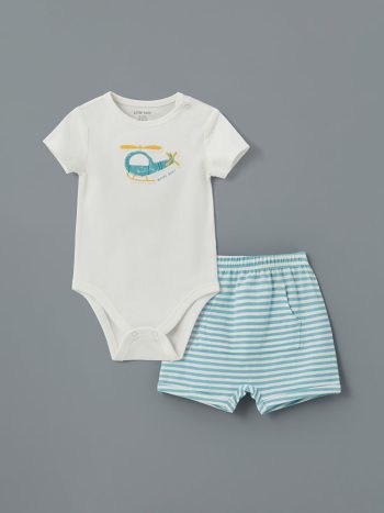 LCW Baby  Off-White Baby Boy Snap Bodysuit and Shorts Set (2 Pieces)