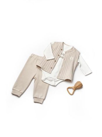 BabyCosy Organic Off-White Baby Vest 3-Piece Set 100% Organic Cotton Newborn Series - CSY8115