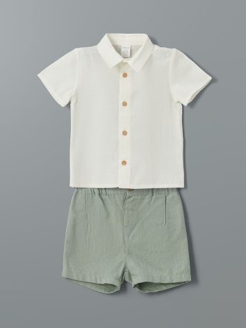 LCW Baby                                                                                           Ecru Basic Baby Boy Shirt and Shorts Set of 2