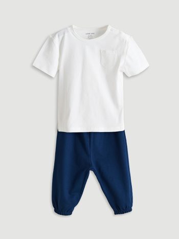 LCW Baby - Ecru Boys' Baby T-Shirt and Sweatpants Set (2 Pieces)