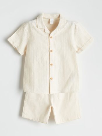 LCW Kids Beige Linen Blend Boys' Shirt and Shorts