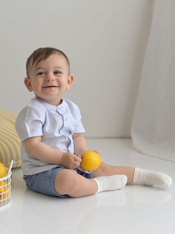 KANZ Blue Collar Striped Baby Boys' Shirt and Shorts 2-Piece Set