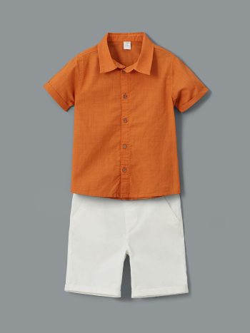 LCW Kids Orange Short Sleeve Basic Baby Boy Shirt and Shorts Set (2 Pieces)