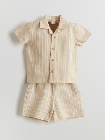KANZ Bej Resort Collar Boy's Shirt and Shorts Set - 2 Pieces