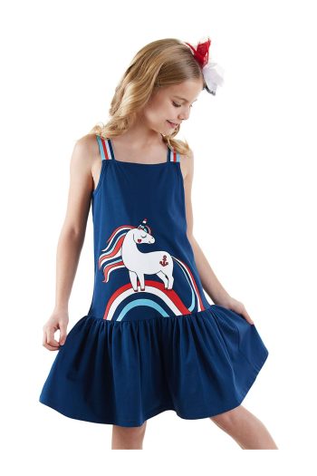 Denokids Navy Blue Sailor Unicorn Dress for Girls