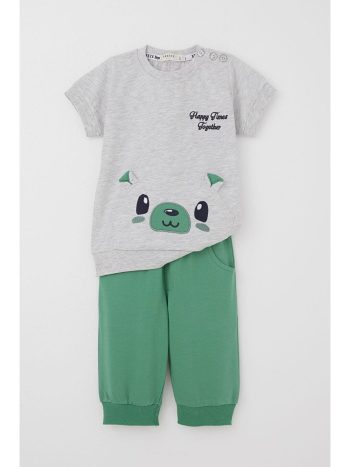 Breeze Men's Baby Capri Set with Cute Bear Embroidery in Light Grey Melange (9 Months - 3 Years)