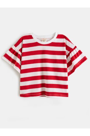Cotton Trips Girl's Ruffled Striped T-shirt (Ages 2-7)