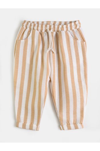 Cotton Striped Textured Harem Pants (Ages 2-7) - Milk Coffee