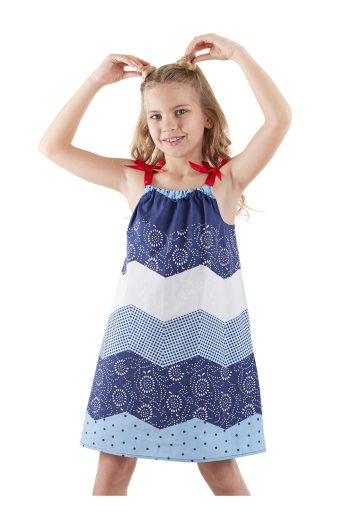 Denokids Navy Blue and White Patterned Poplin Dress for Girls