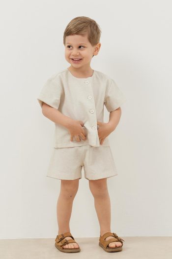Beige Linen Set with Shorts