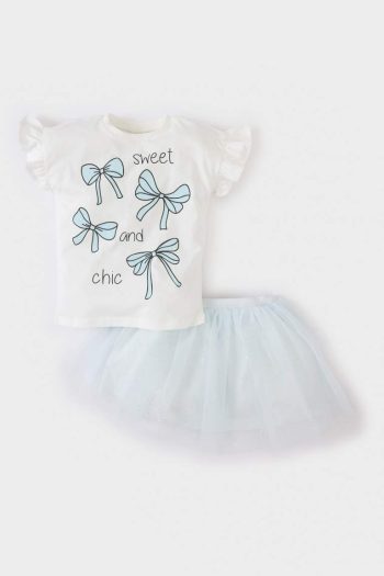 Girl's 2-Piece Set with Printed Short-Sleeve T-Shirt and Tutu Skirt