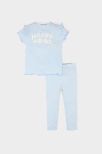 Girl Baby 2-Piece Set Printed Short Sleeved Ribbed Tank Top with Elastic Waist Bottom